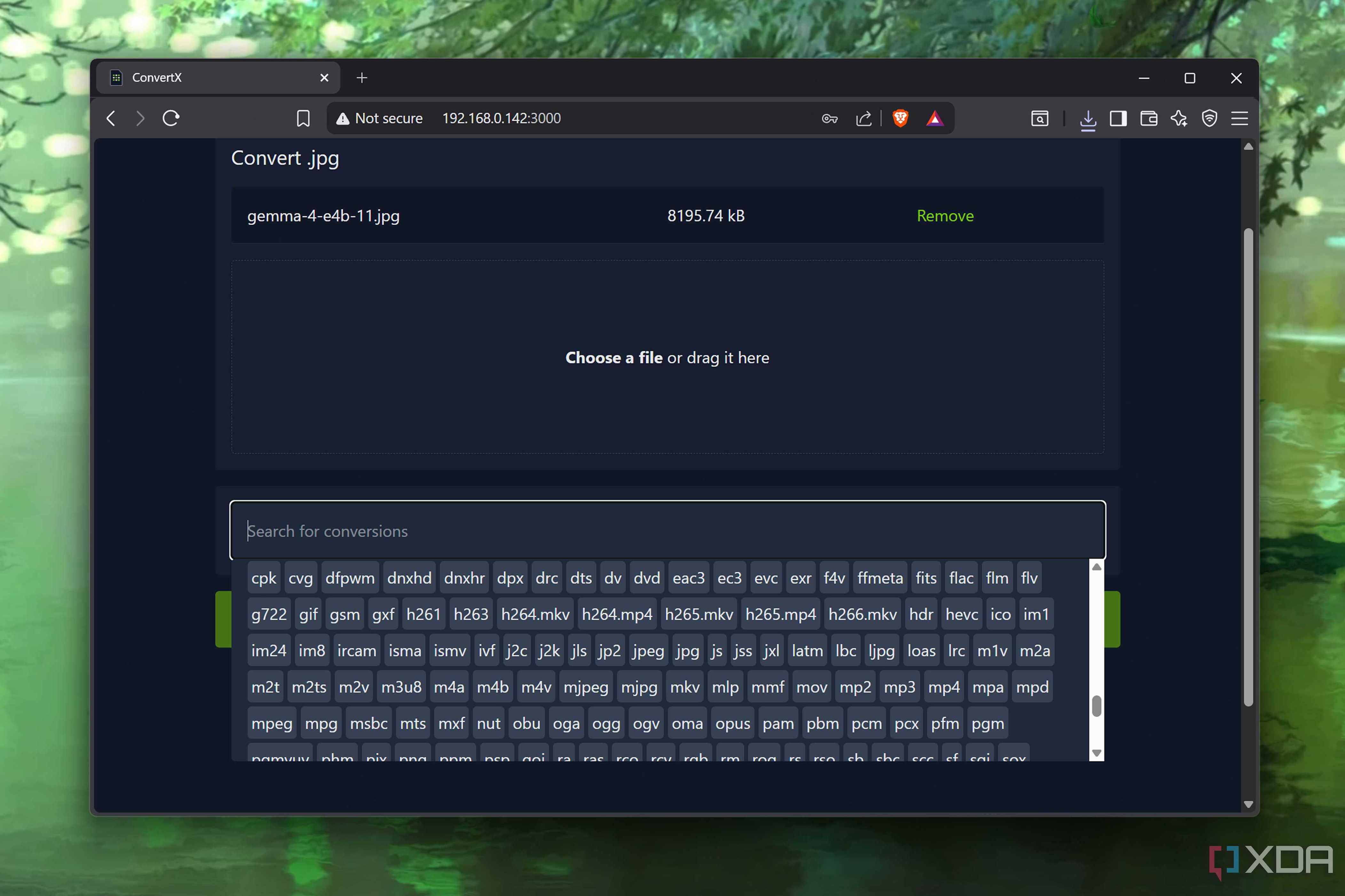 Converting screenshots via ConvertX