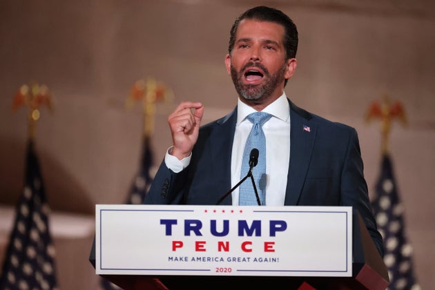 Donald Trump Jr. blamed a sweaty, glassy-eyed appearance at the 2020 Republican National Convention on bad lighting.