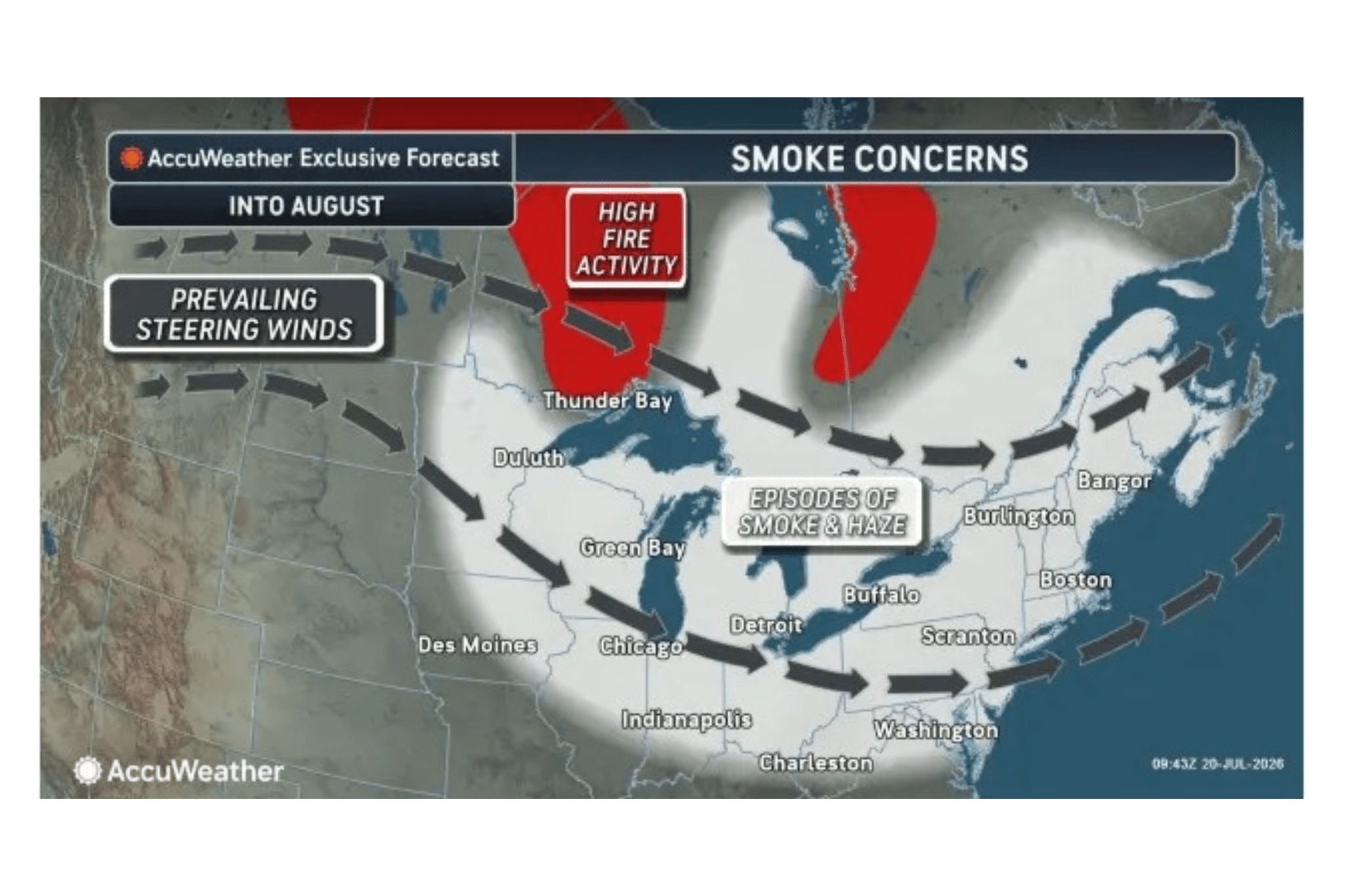Map shows where Canadian wildfire smoke to smother us into August