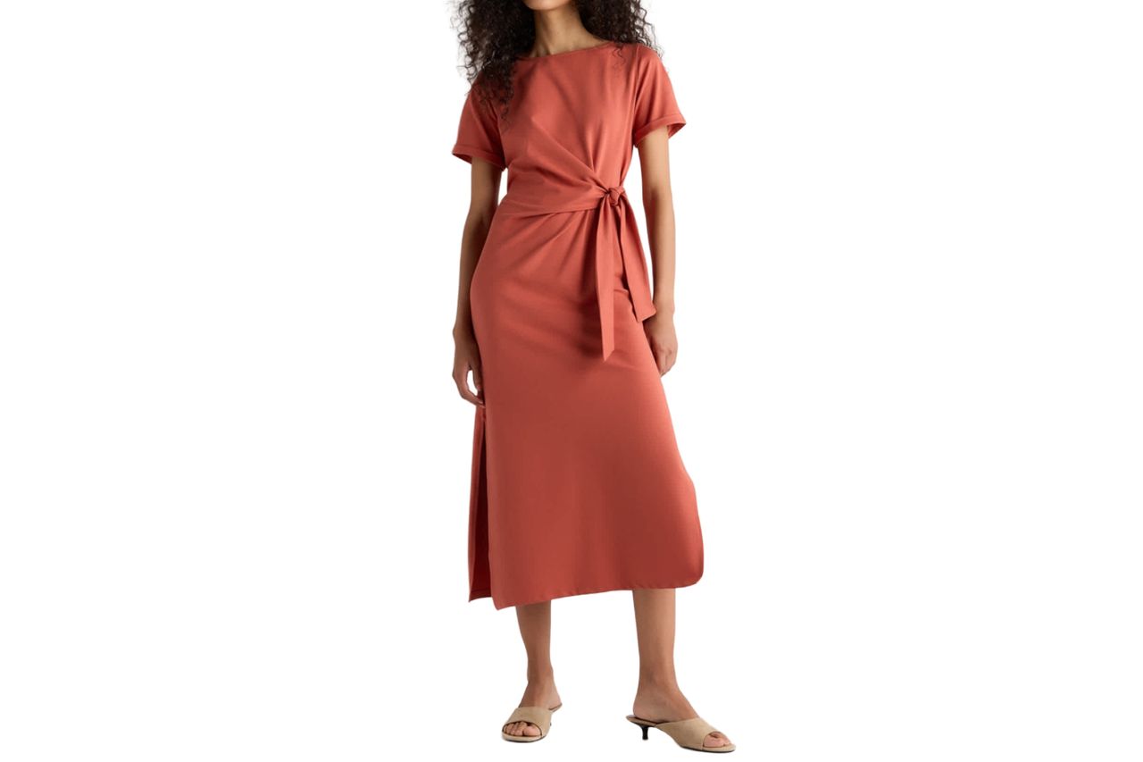 Stretch Cotton Jersey Side Tie Midi Dress