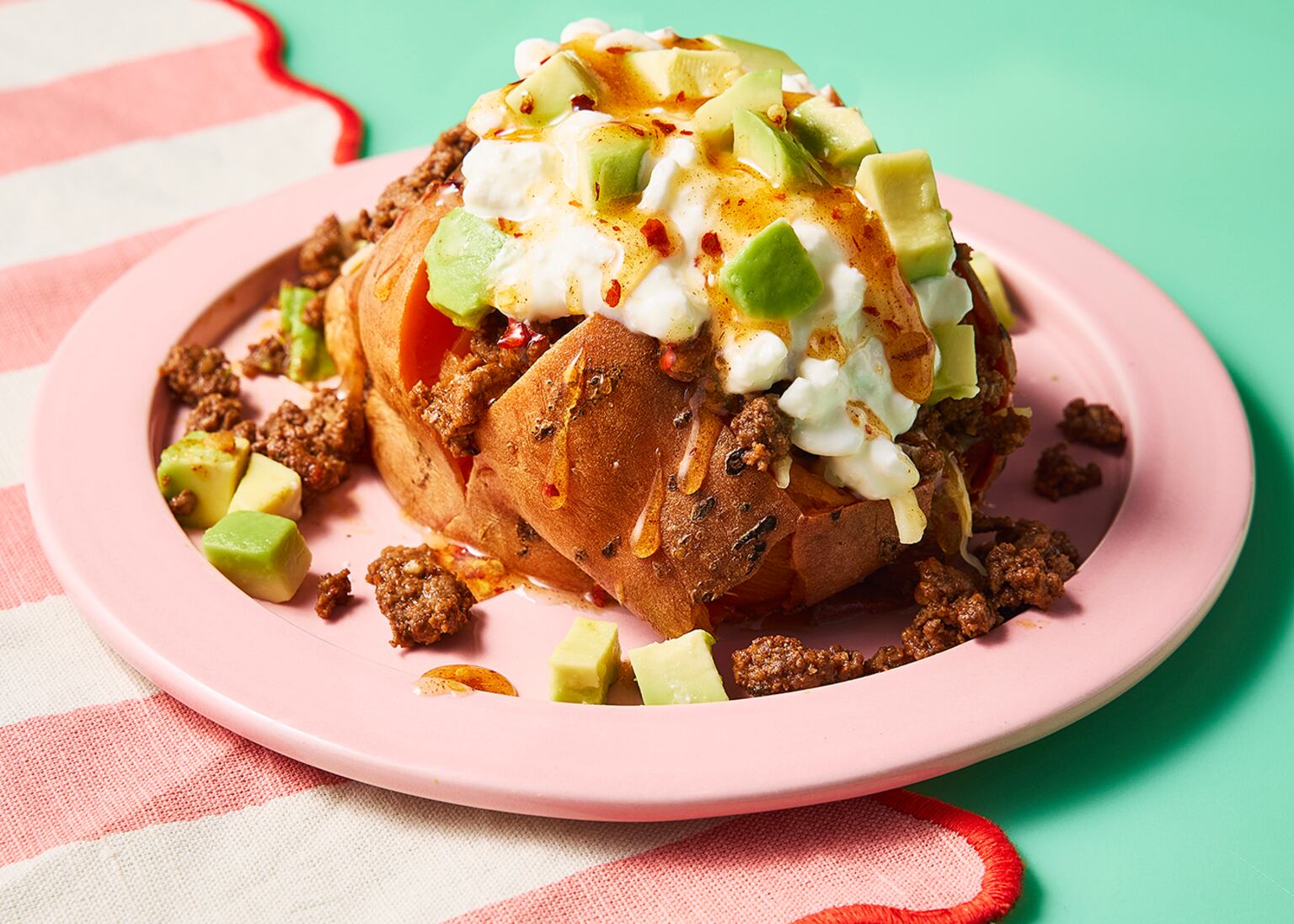 Spicy taco beef sweet potato with hot honey recipe