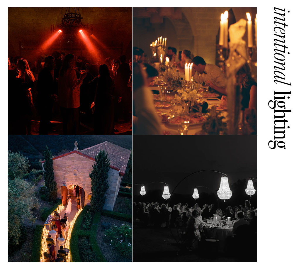 four images of different kinds of lighting from weddings.