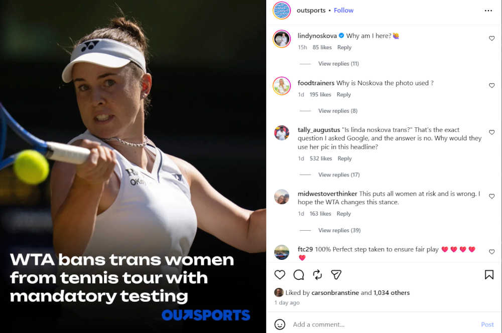 Pictured: Linda Noskova reply on Instagram