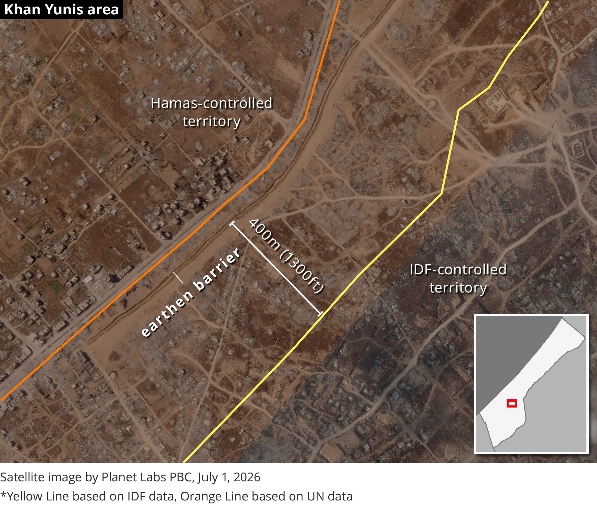 IDF's Gaza Earthen Barrier Crosses Almost a Mile Beyond Yellow Line
