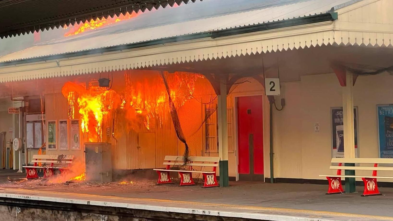 Fire engulfed part of the station platform buildings