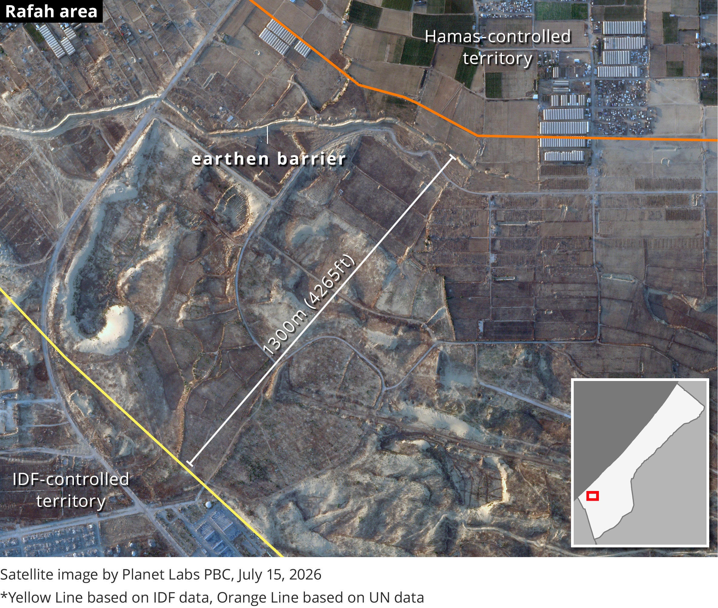 IDF's Gaza Earthen Barrier Crosses Almost a Mile Beyond Yellow Line