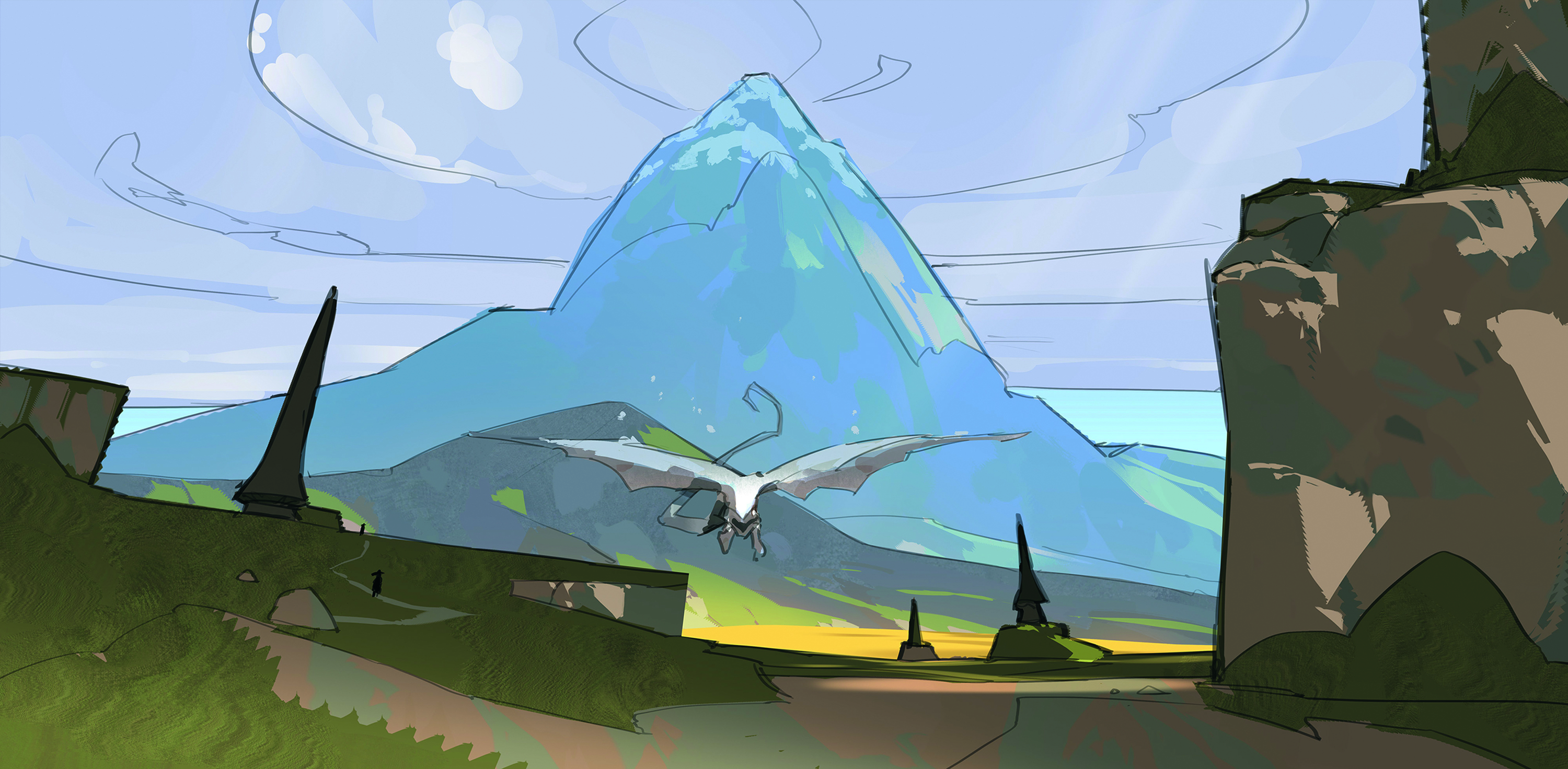 Digital art process in Photoshop for light and depth