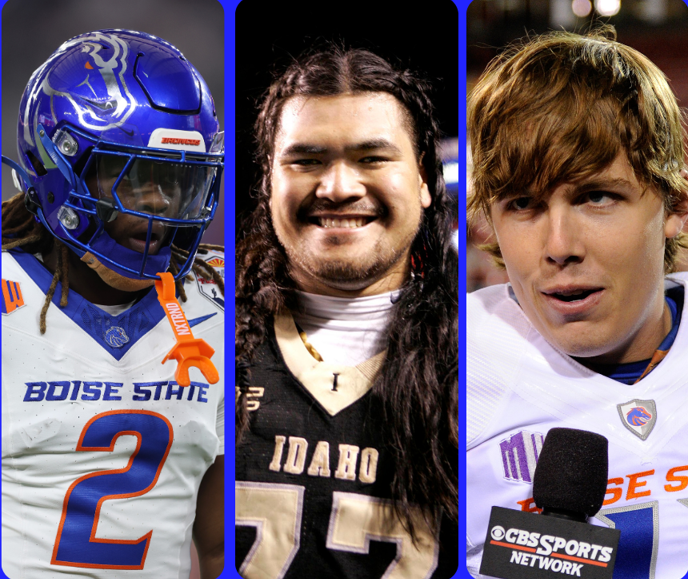 Left to right: Ashton Jeanty (Boise State), Mike Iuapati (Idaho) and Kellen Moore (Boise State)