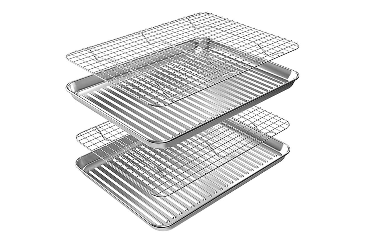 ROTTAY Baking Sheet, Half Sheet Pan with Cooling Rack Set [2 Pans + 2 Racks], Stainless Steel