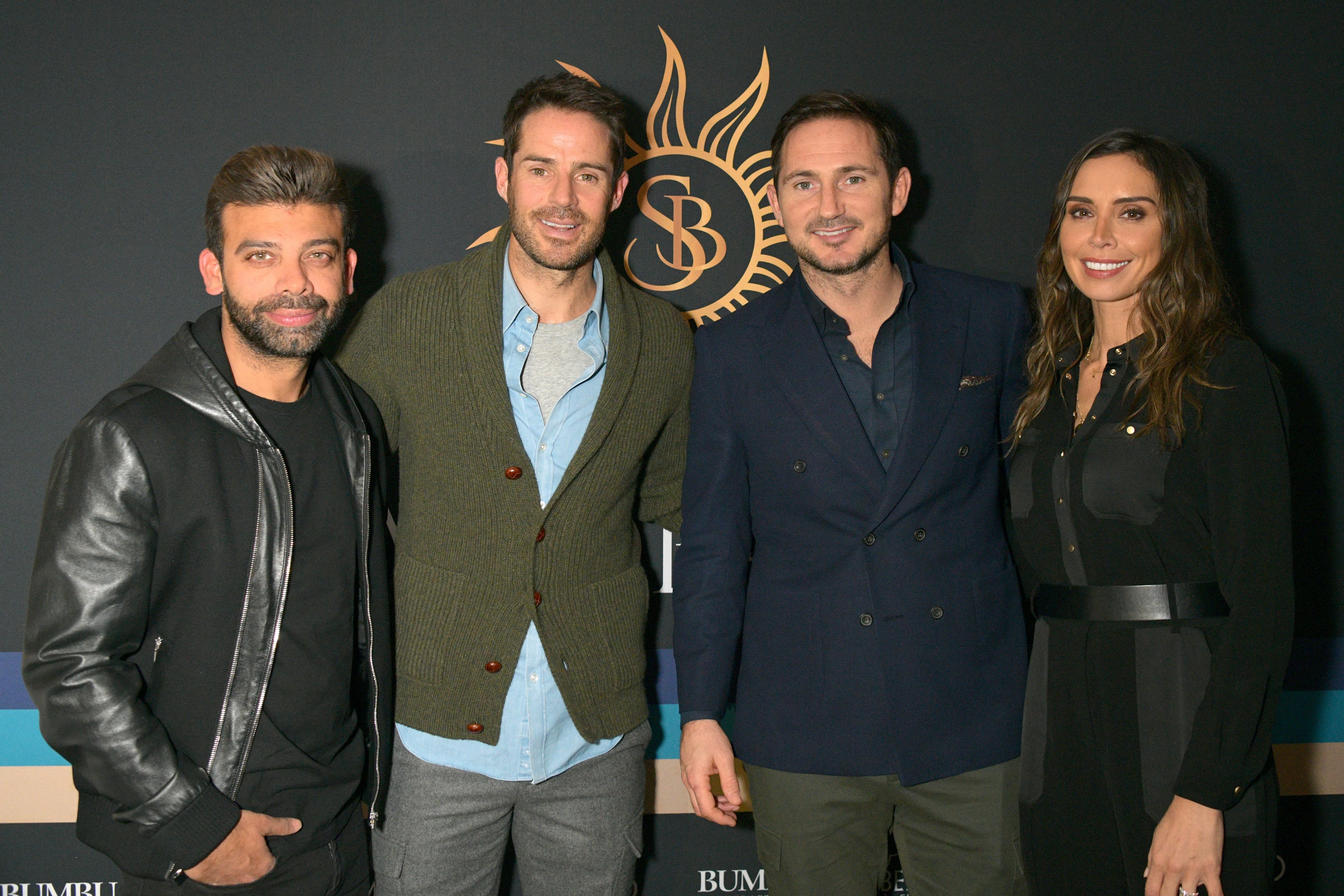 Amit Bhatia, left, with former soccer stars Jamie Redknapp and Frank Lampard, alongside the latter's wife, Christine Lampard. / Dave Benett / Dave Benett/Getty Images for S C