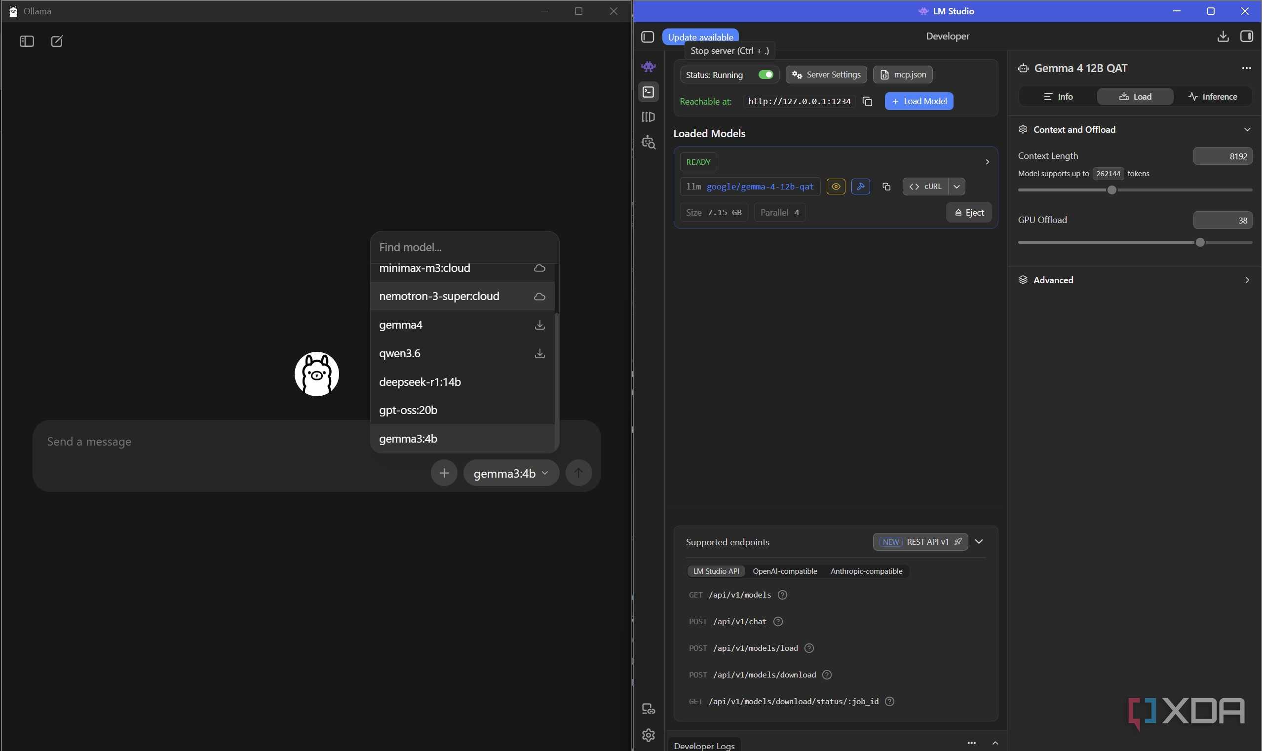Ollama and LM studio on same screen