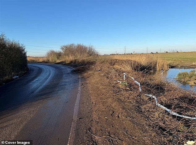 Pictured: The bend around which Adam was driving as he lost control of the car. He was taking the two girls to Chloe's home in Sittingbourne