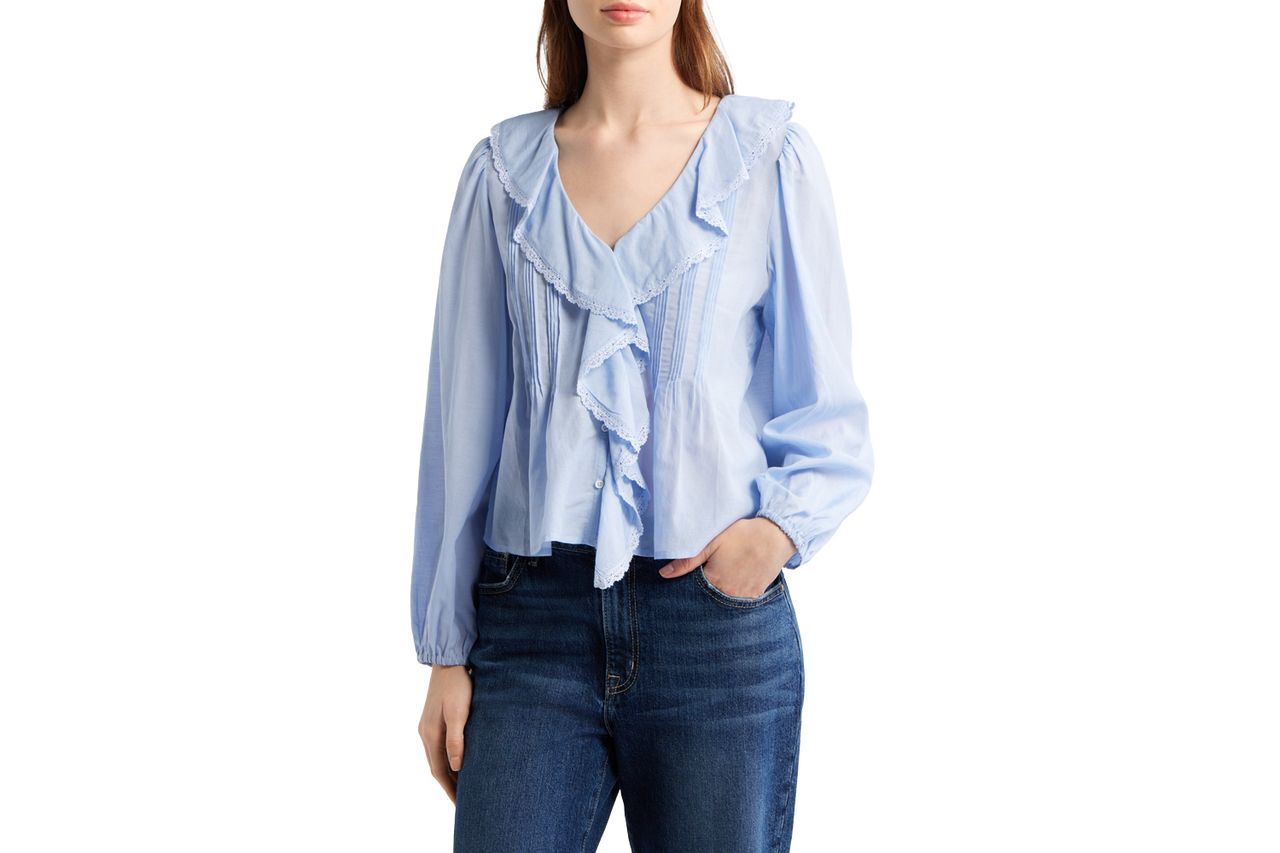 Nordstrom Lace Insert Ruffled Pintuck Long Sleeve Top Madewell