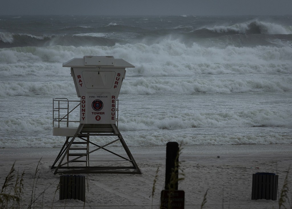 Lifeguard tower at Rick Seltzer Park in Panama City Beach, Florida, during Tropical Storm Bertha July 21, 2026. (Tyler