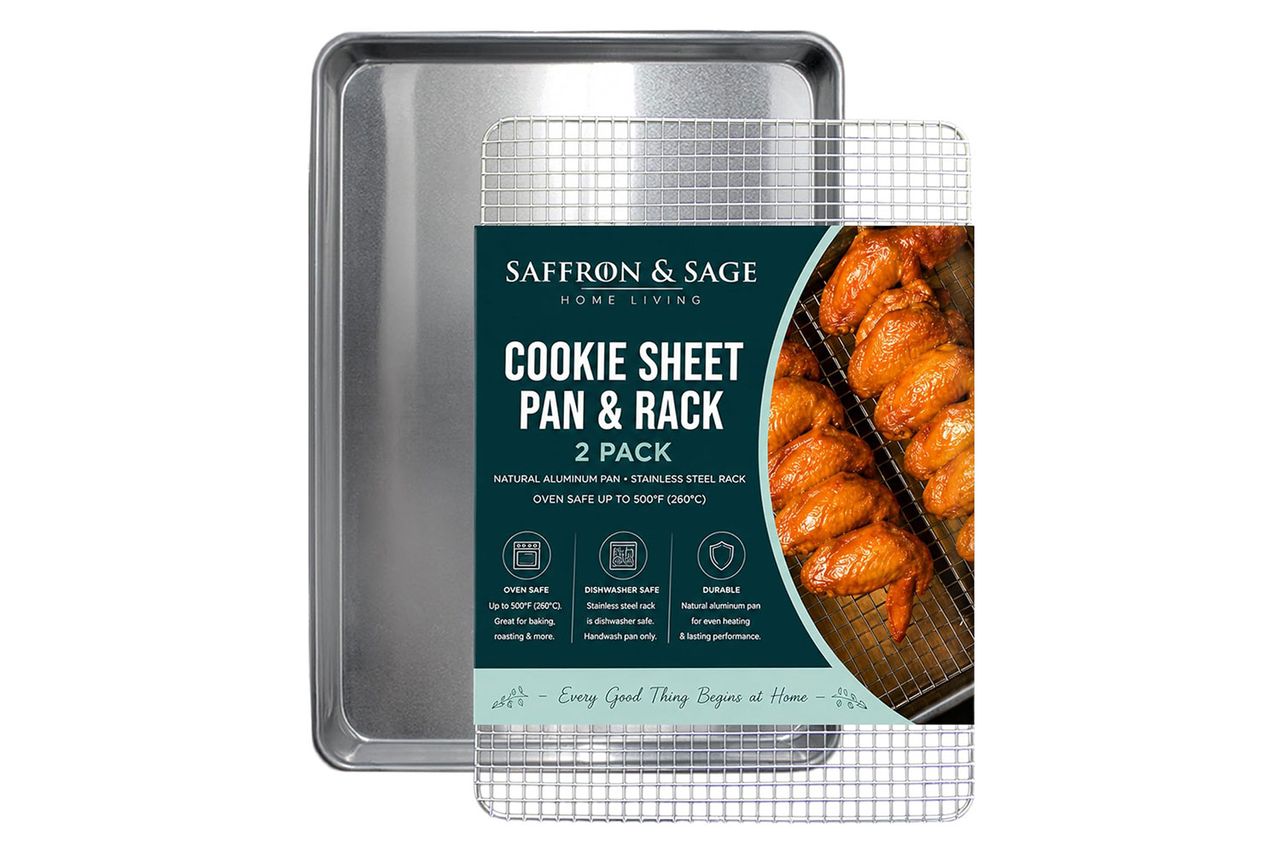 Commercial Quality Cookie Sheet and Rack - Aluminum Half Sheet Baking Pan and Stainless Steel Cooling Rack Set 13x18 Rust