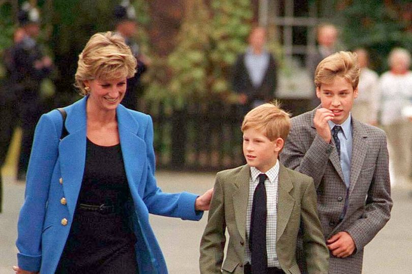Prince William with Princess Diana and Prince Harry on the day he joined Eton in September 1995