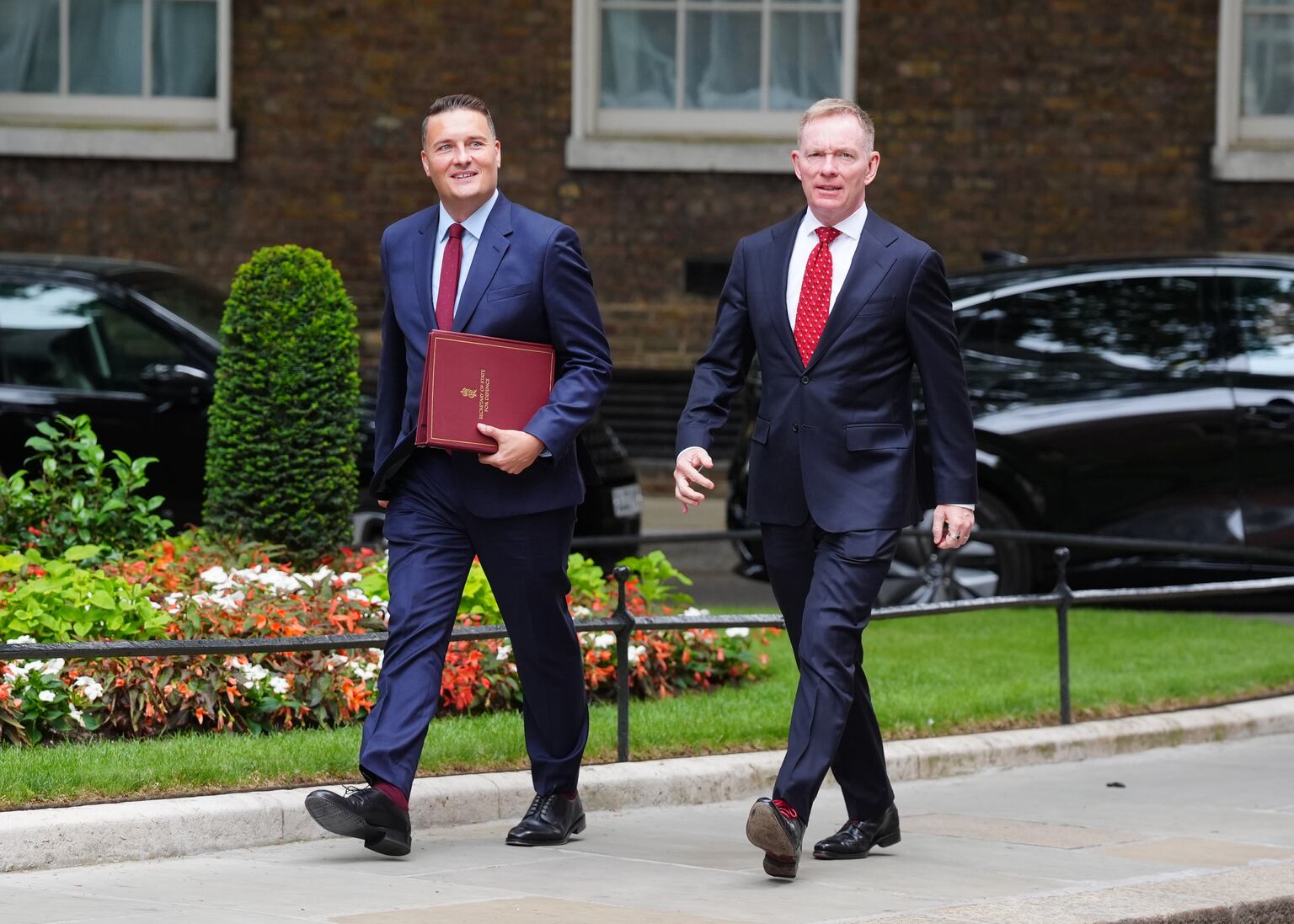 Defence Secretary Wes Streeting (left) and Northern Ireland Secretary Sir Chris Bryant arriving in Downing Street for Andy Burnham’s first Cabinet meeting