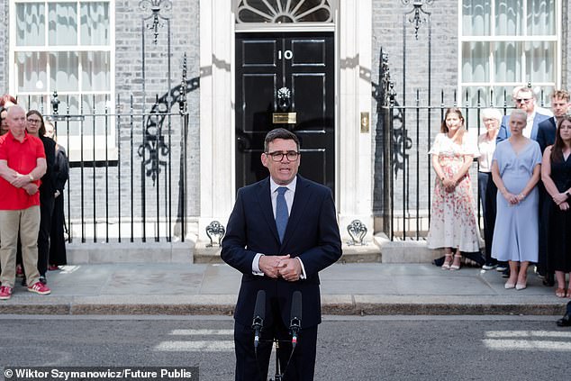 On his first day on the job at number 10, Burnham said he will be 'taking immediate action to cut taxes on energy bills to put more money in people's pockets and bring back hope'