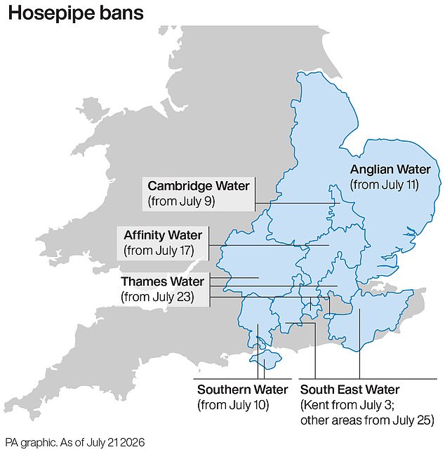 Thames Water will introduce a hosepipe ban from Thursday - further squeezing customers