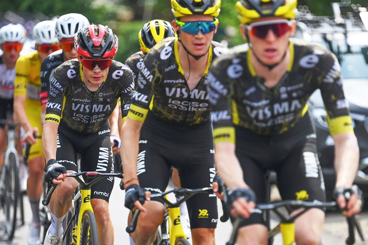 PLATEAU DE SOLAISON, FRANCE - JULY 19: Jonas Vingegaard of Denmark and Team Visma | Lease a Bike competes before being involved in a crash during the 113th Tour de France 2026, Stage 15 a 183.9km a 155.3km stage from Champagnole to Plateau de Solaison 1501m / #UCIWT / on July 19, 2026 in Plateau de Solaison, France. (Photo by Tim de Waele/Getty Images)