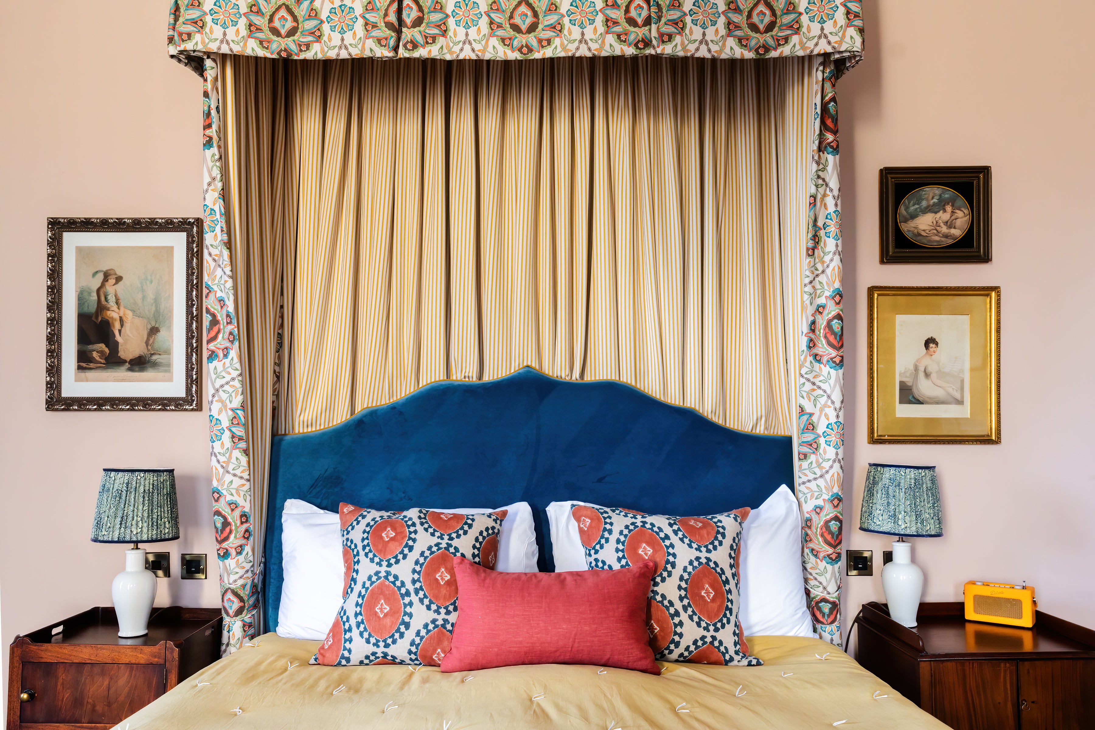 Bedrooms at Cromlix hotel combine bold patterns with vintage furniture (Cromlix)
