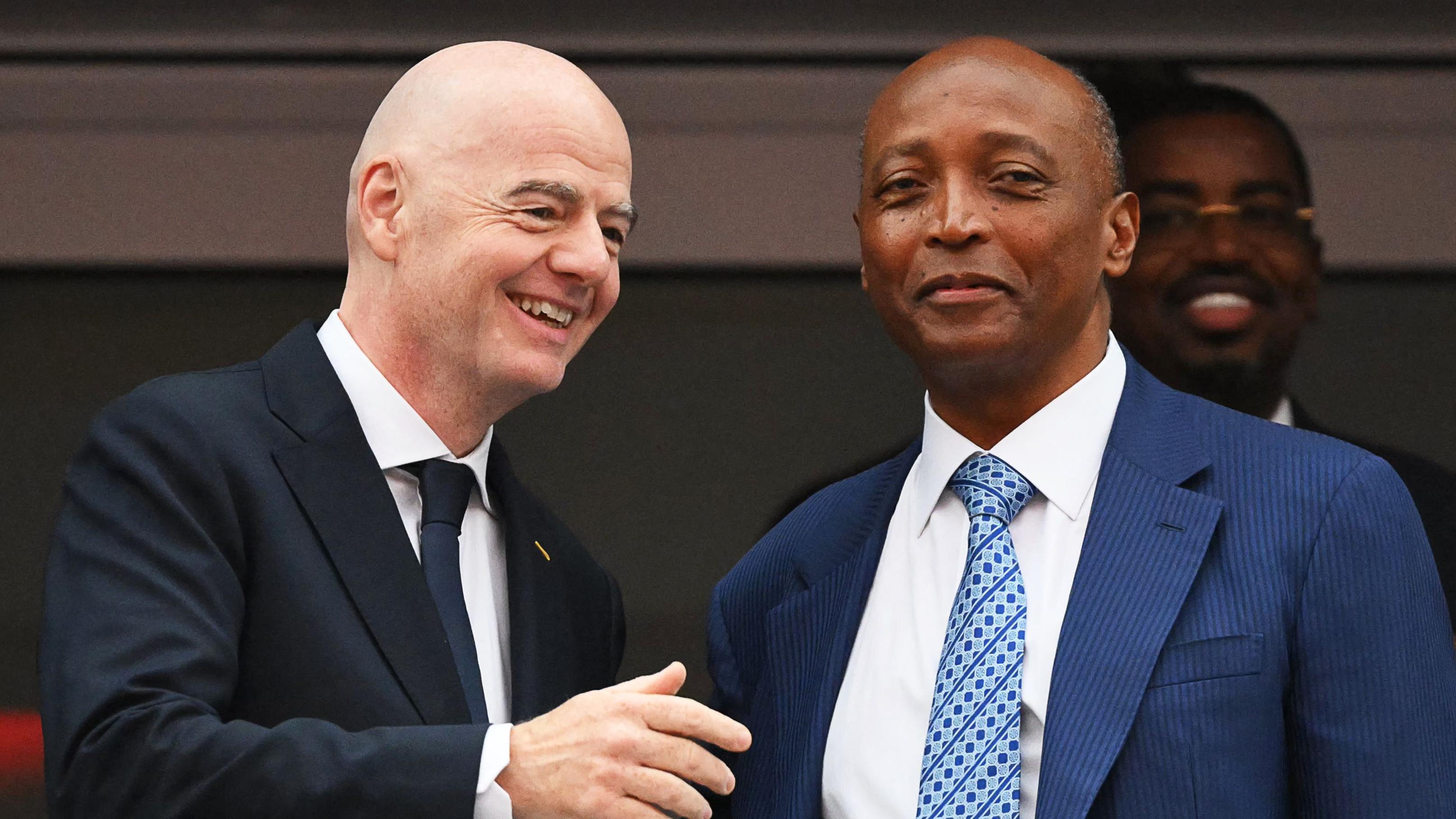 Patrice Motsepe (right, pictured alongside Fifa president Gianni Infantino) says Caf has received "exciting bids" for the 2028, 2032 and 2036 Afcons