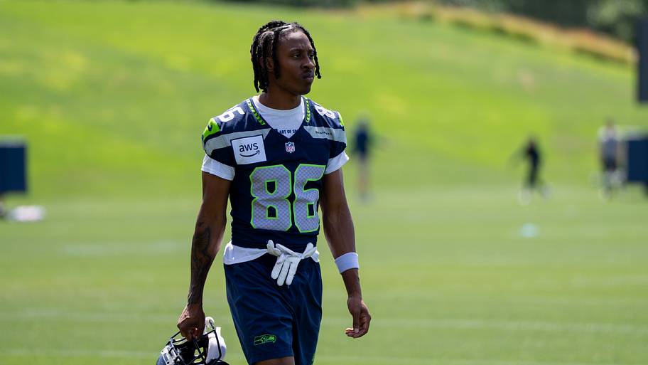 Seattle Seahawks wide receiver Ricky White III (86) walks across the field during mini-camp