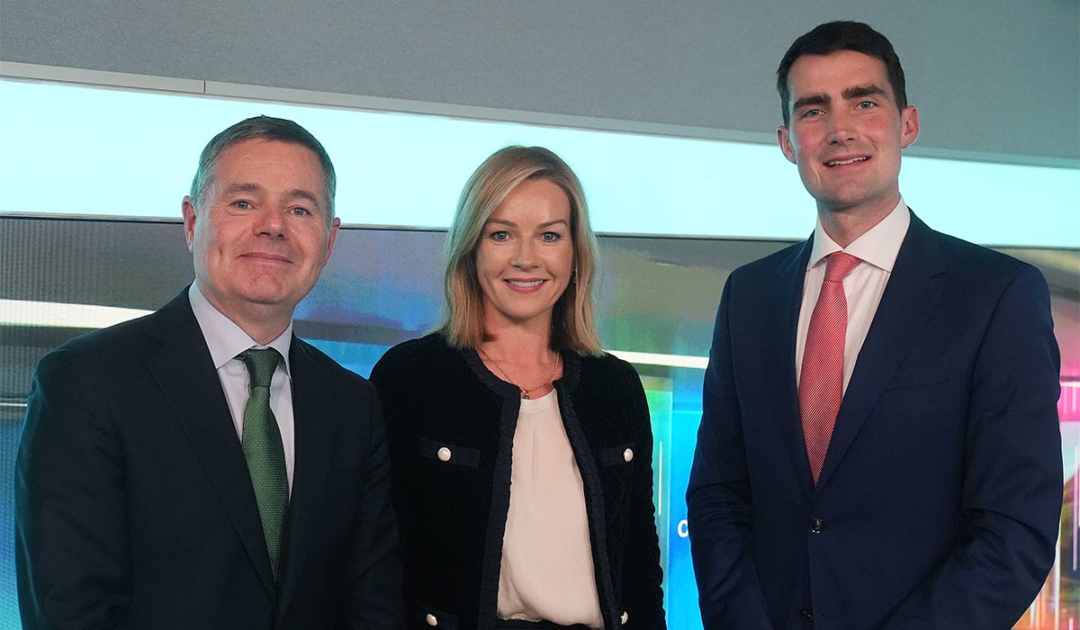 Minister for Finance Paschal Donohoe (left) and Minister for Public Expenditure Jack Chambers with presenter Claire Byrne after taking part in the RTE post-Budget phone in show at RTE, Dublin. Pic: Brian Lawless/PA Wire