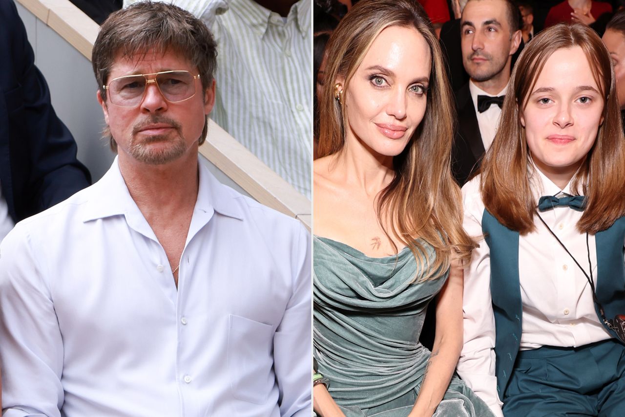 Brad Pitt sitting on the left Angelina Jolie seated with Greg Garbowsky on the right at an event