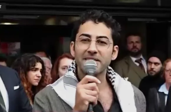 Mohsen Madawi engaging in his favorite activity – speaking at a rally; CBS News/YouTube
