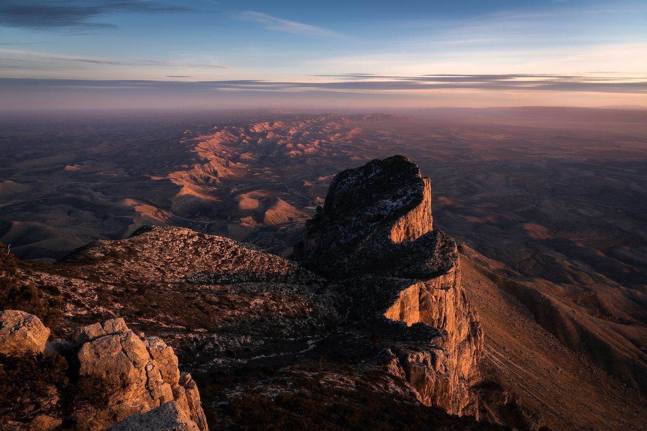 Scenic View Of El Capitan Against Sky During Sunset In Guadalupe Mountain National Park - Texas