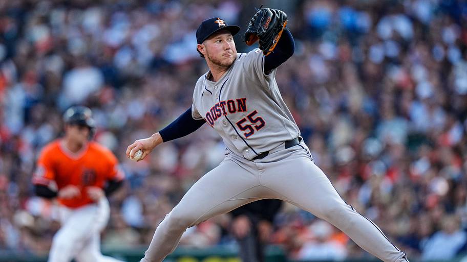 Houston Astros pitcher Nate Pearson (55). Mandatory Credit: Raymond Carlin III-Imagn Images