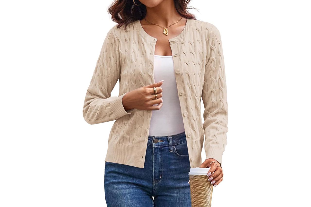 GRACE KARIN Womens Long Sleeve Button Up Cable Knit Cardigan Lightweight 2026 Crewneck Button Down Sweaters for Women