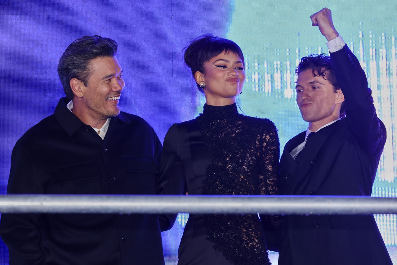 Daniel Cretton, Zendaya and Tom Holland during the red carpet arrivals for 'Spider-Man: Brand New Day' at Aztlan park on July 20, 2026 in Mexico City, Mexico.