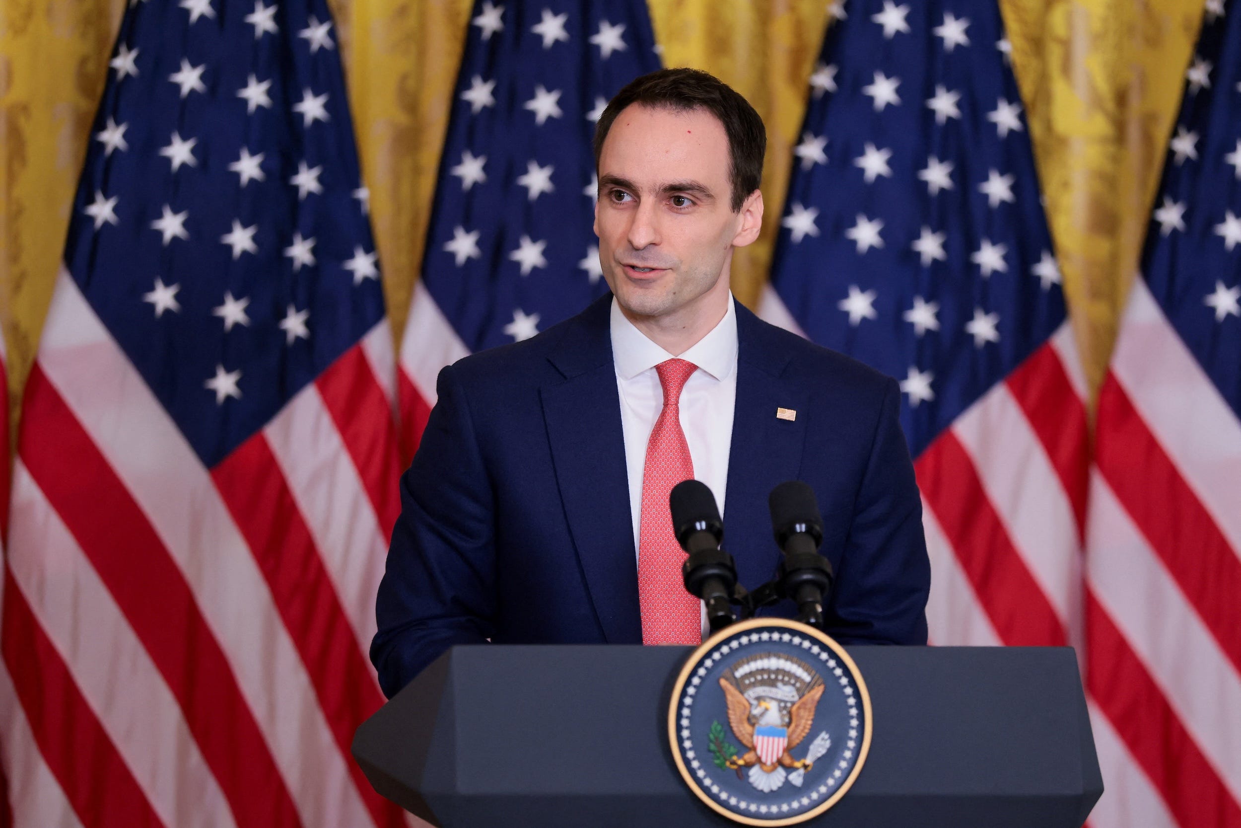 Michael Kratsios speaks during an event at the White House.