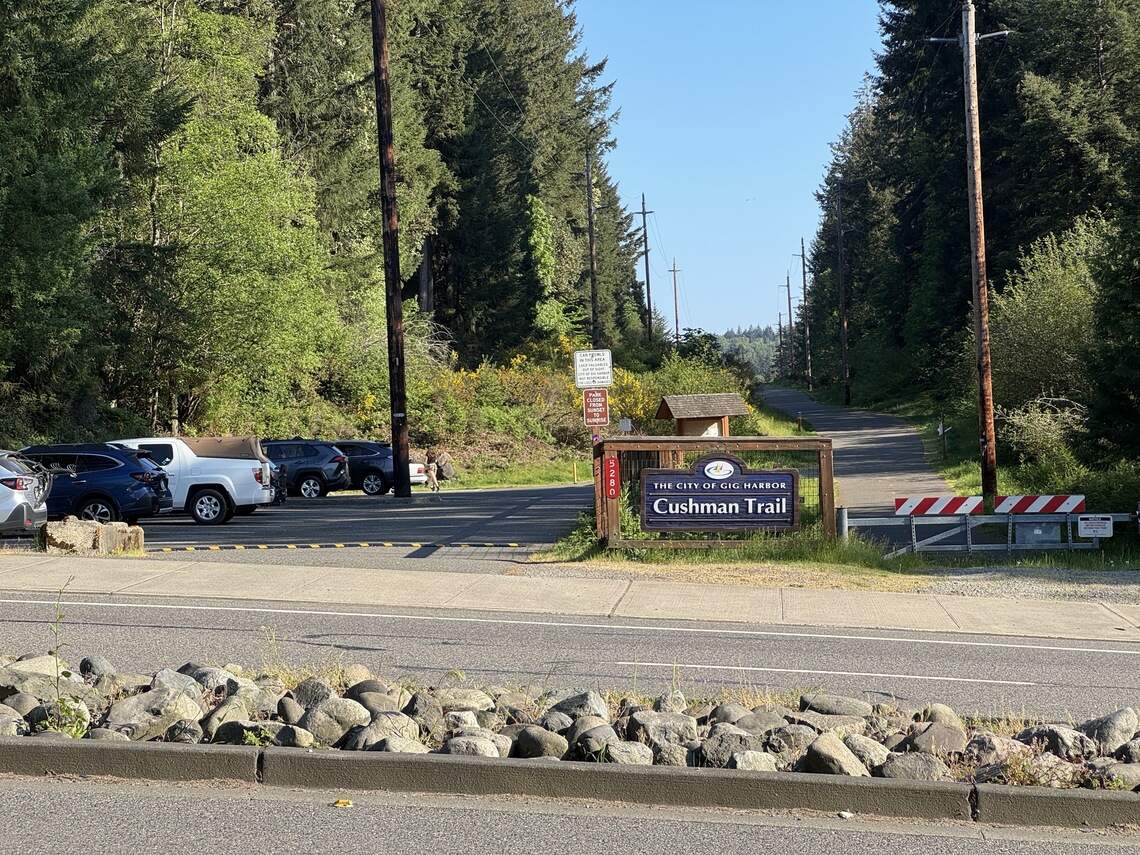 Cushman Trail is a 6.2-mile pedestrian and bike trail with three trailheads in the city of Gig Harbor and one trailhead south of city limits. One trailhead is located at 5280 Borgen Blvd, pictured on Tuesday, May 5, 2026 in Gig Harbor, Wash.
