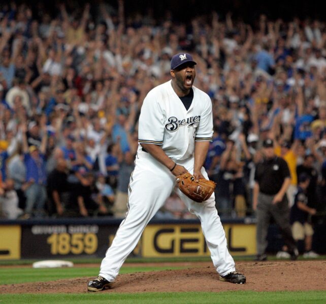 Milwaukee Brewers’ Sabathia reacts after the final out was made clinching a wild card spot for the Milwaukee Brewers at Miller Park Sunday, September 28, 2008.2008 National League Wild Card