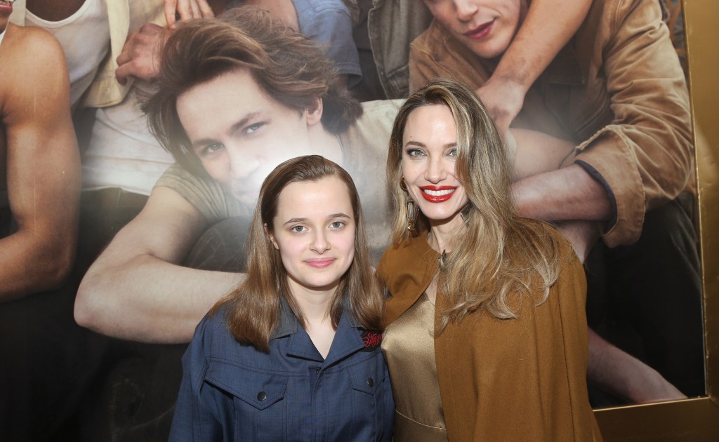 Vivienne Jolie-Pitt and Angelina Jolie pose together at the opening night of