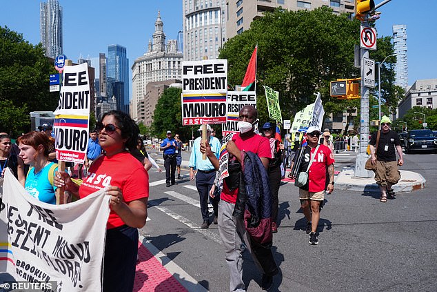 Demonstrators demanding the release of ousted Venezuelan President Nicolas Maduro and his wife Cilia Flores protested outside the court