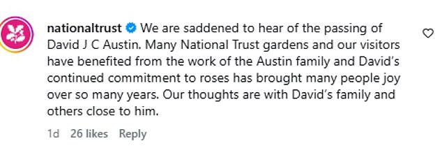 Gardeners' World presenter Monty Don led tributes and wrote: 'I am so sorry to hear this. My regards and condolences to all his family'