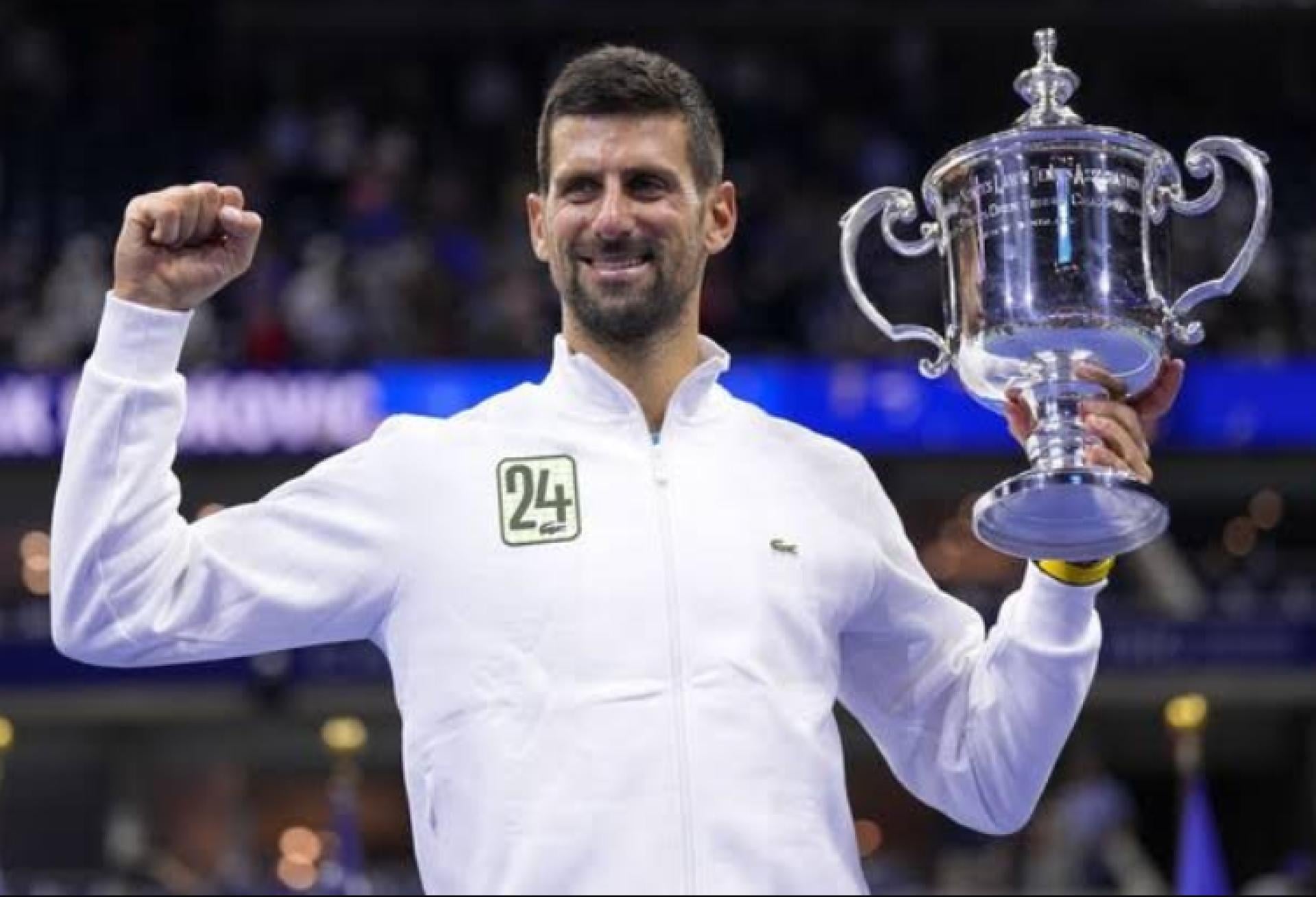 Novak Djokovic with his US Open trophy