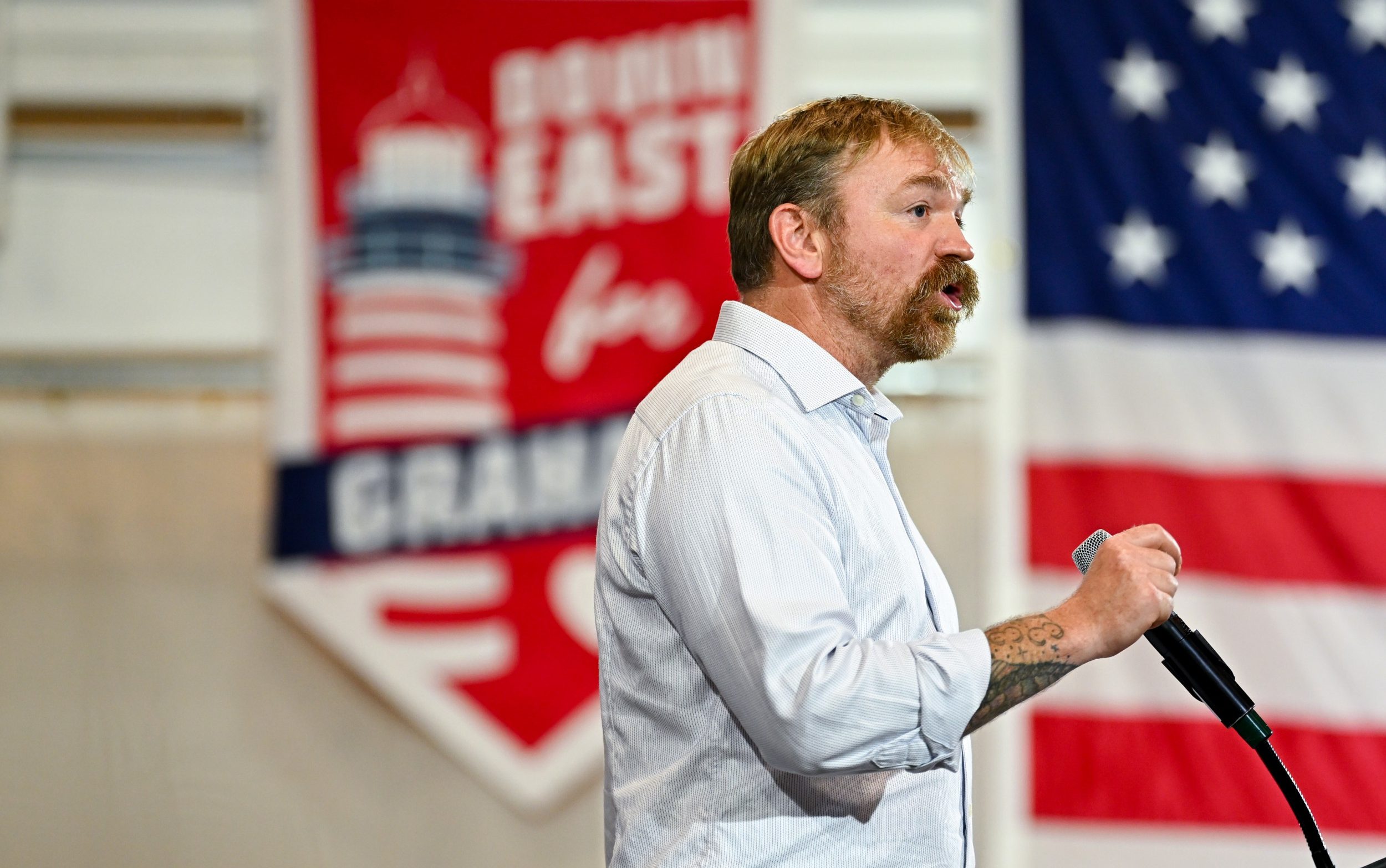 Graham Platner during a primary election night event