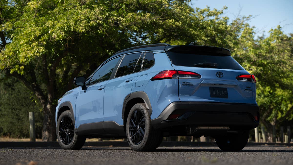 2026-toyota-corolla-cross-hybrid-xse-in-cavalry-blue-rear-angled-view