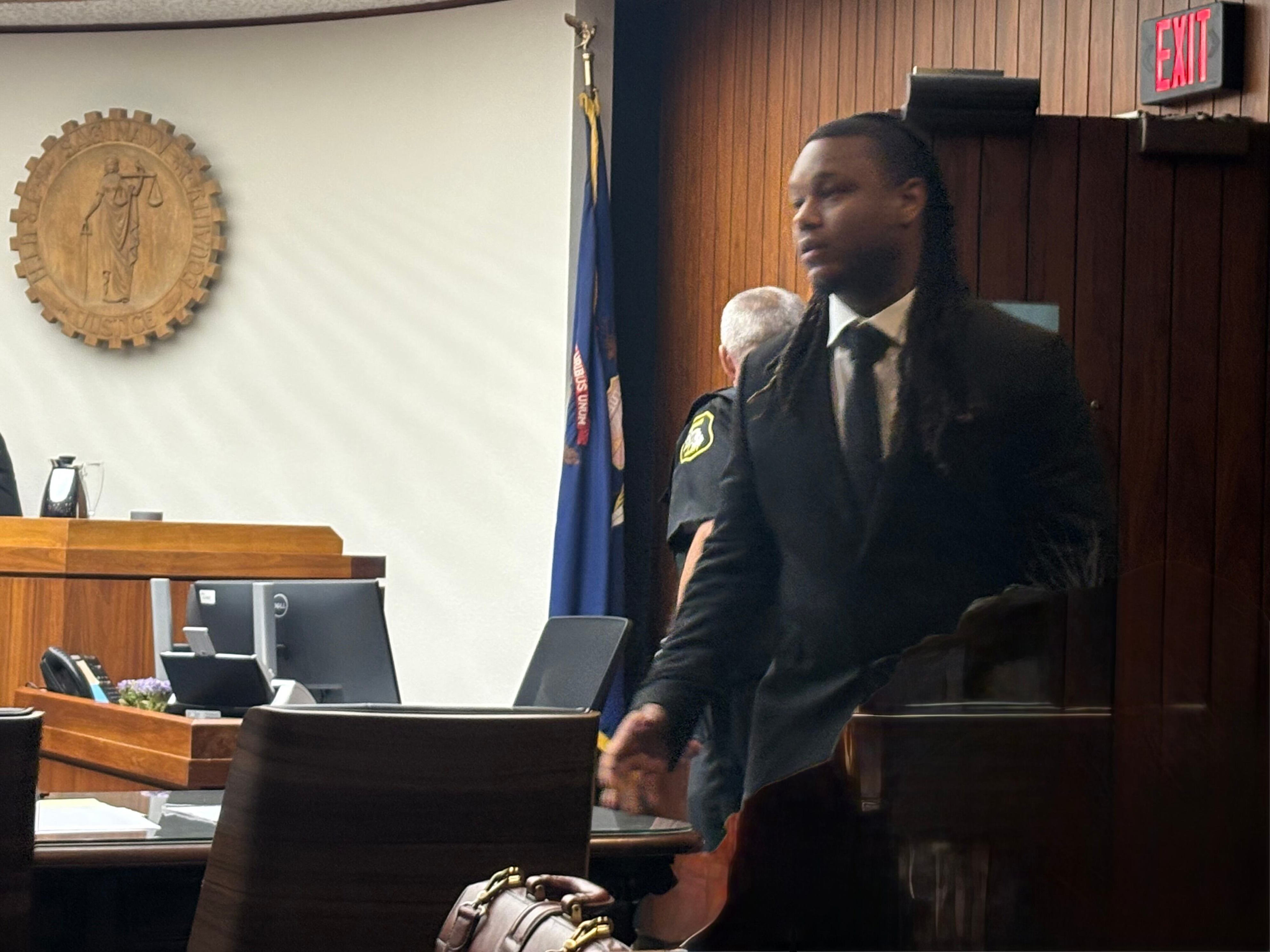 Shavar S. Craft Jr. arrives in Saginaw County Circuit Court for his trial on murder, assault with intent to murder, and firearms charges in Saginaw County Circuit Court on July 22, 2026. Craft is accused of shooting 25-year-old Da'Quan L. Mims 11 times, killing him, outside West Side Party Store on June 16, 2024.