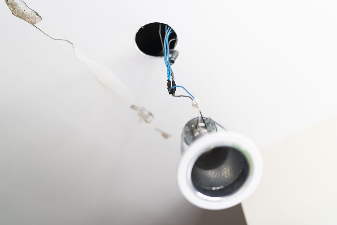 Close up broken ceiling light