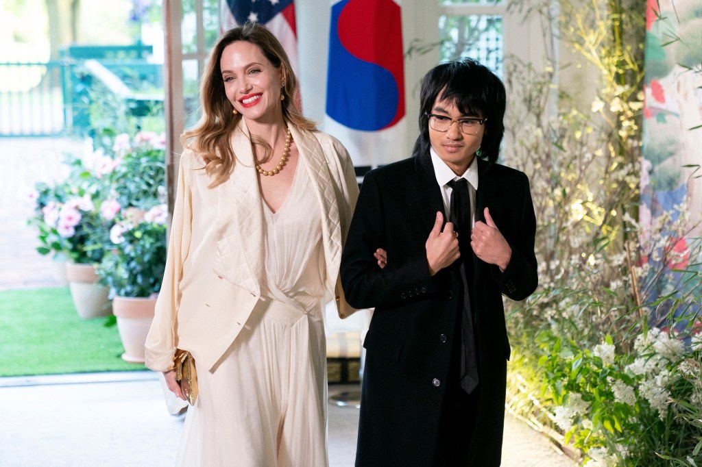 Angelina Jolie and her son Maddox attend a State Dinner.