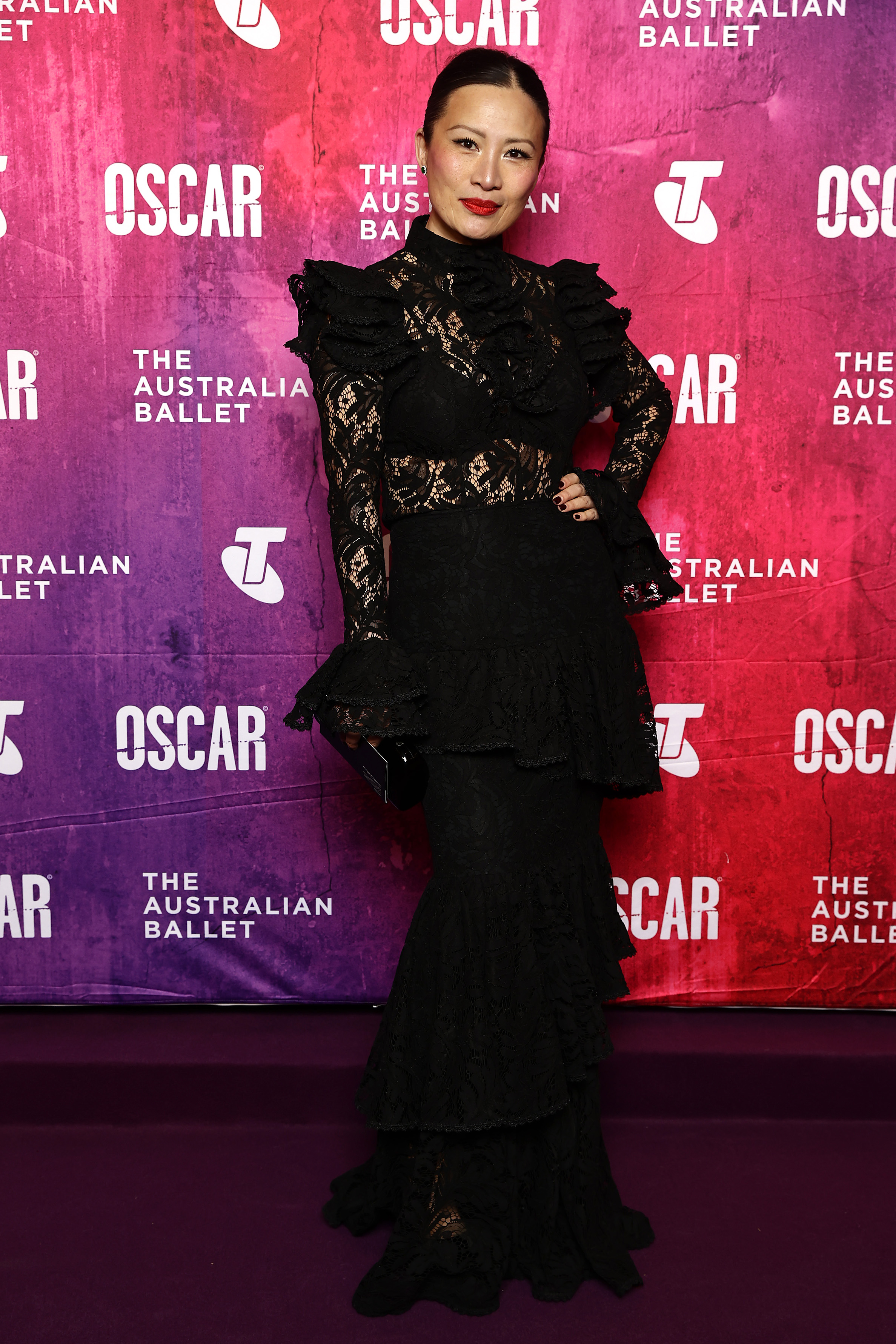 Poh Ling Yeow in a black lace dress at The Australian Ballet World Premiere of 
