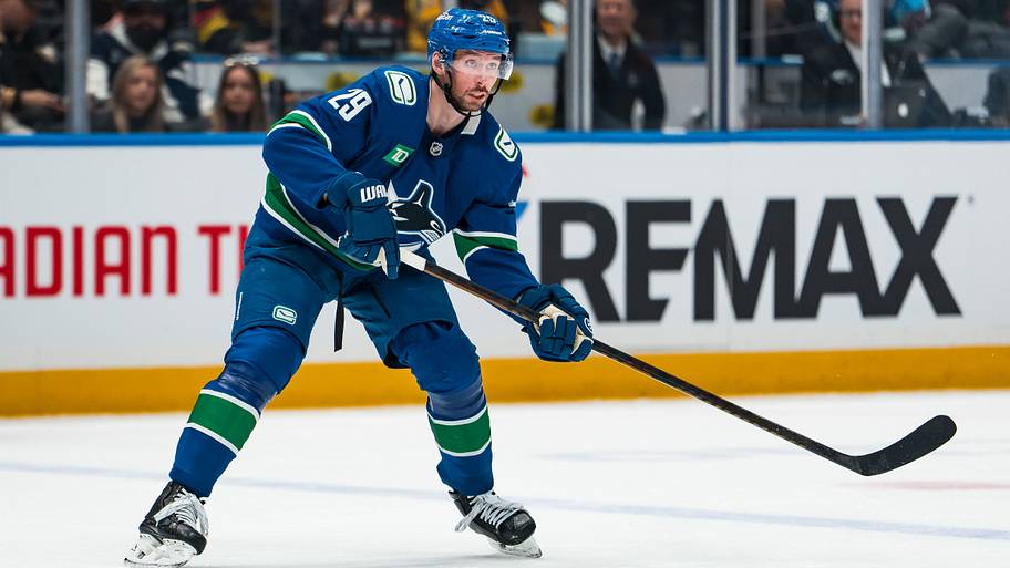 Vancouver Canucks defenseman Marcus Pettersson (29) makes a pass.