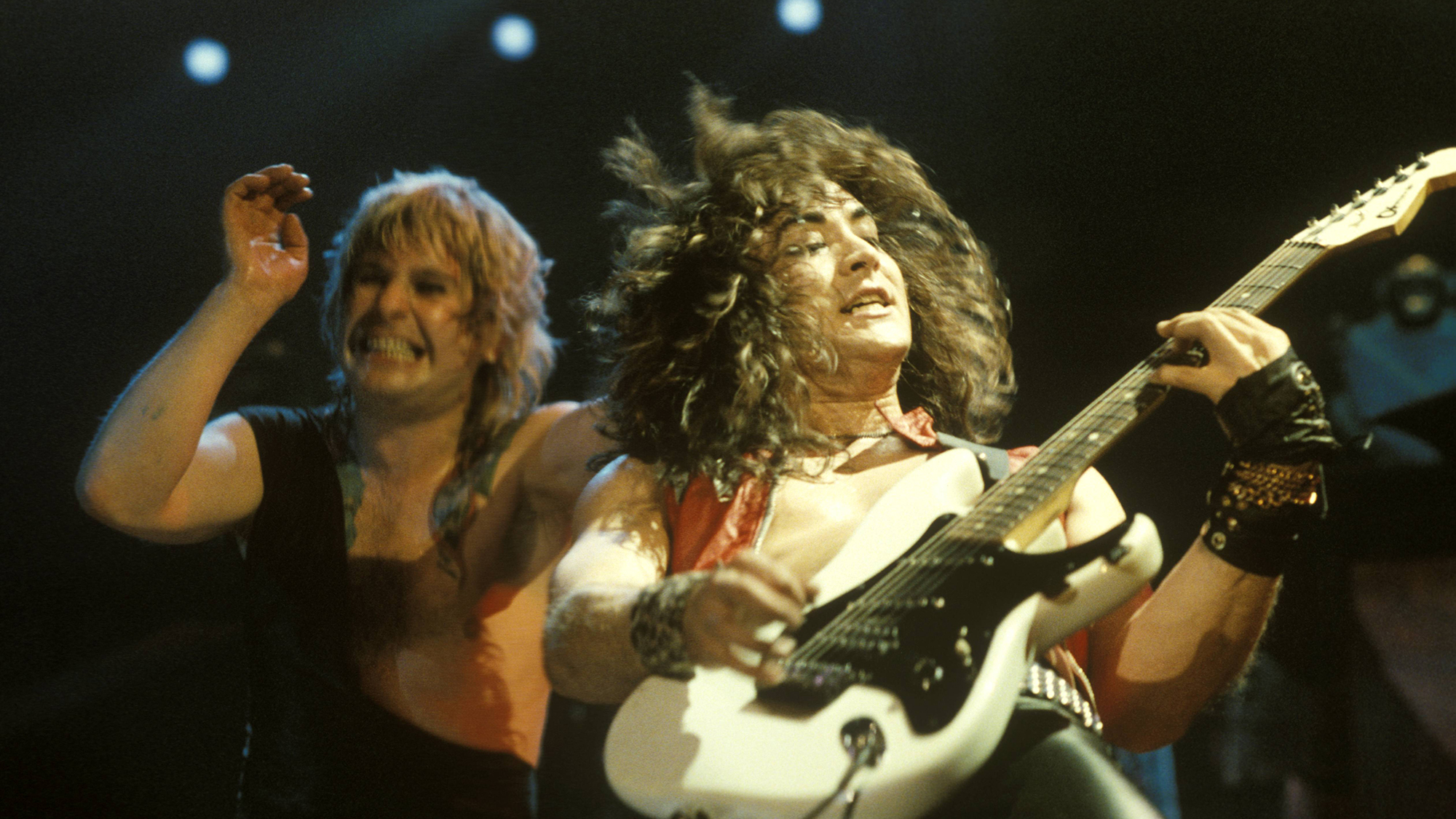Photo of Jake E LEE and Ozzy OSBOURNE; with Jake E. Lee, performing live onstage