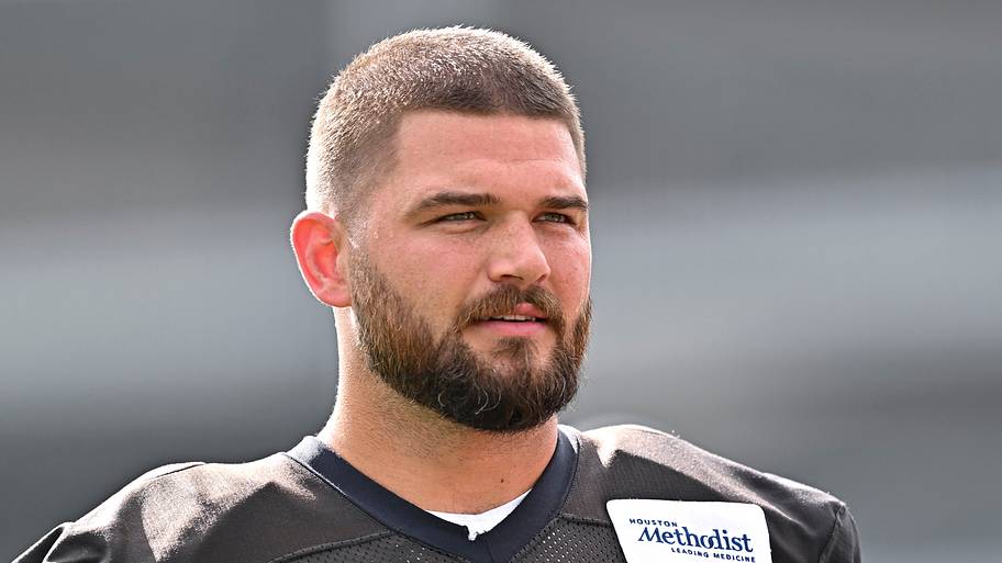 Jun 9, 2026; Houston, Texas, USA; Houston Texans center Jake Andrews arrives for the team’s minicamp at Houston Methodist Tra